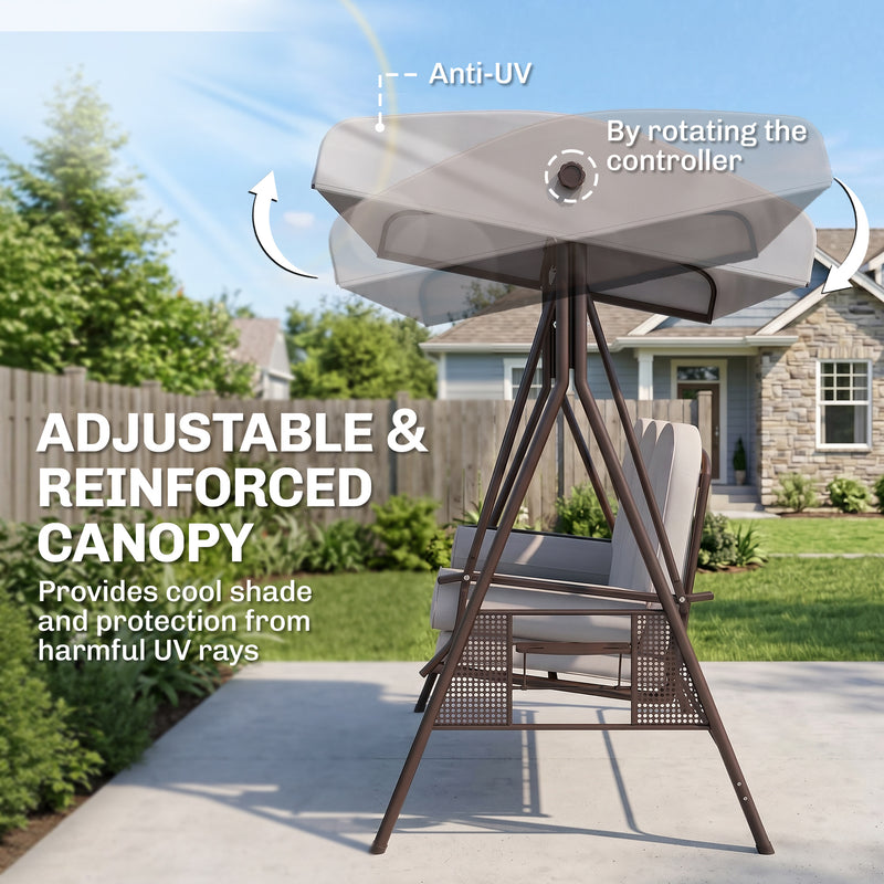 Outsunny 3 Seater Canopy Swing Chair, Outdoor Garden Swing Seat with Adjustable Canopy, Cushions and Cup Trays, Steel – view 4