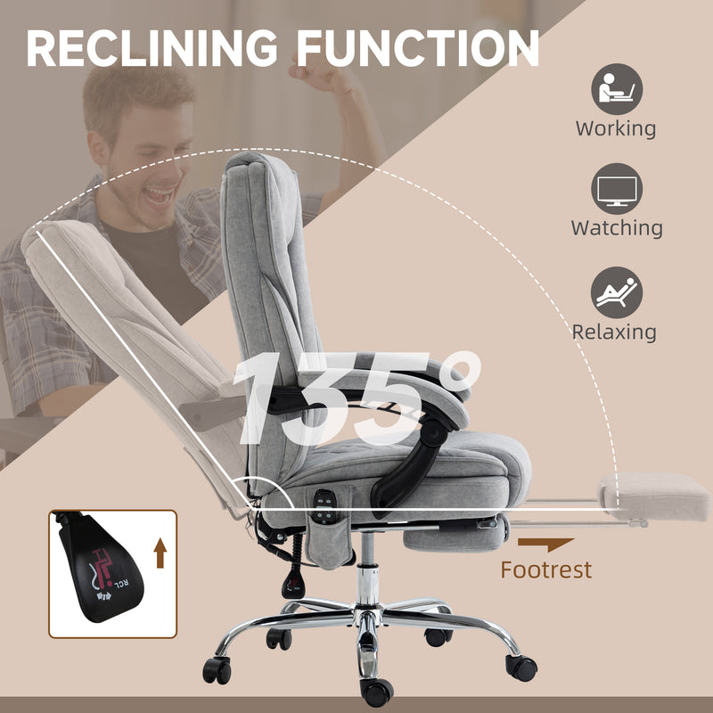 Vinsetto Massage Office Chair, Heated Reclining Computer Chair with Adjustable Height and Footrest, Grey – view 6