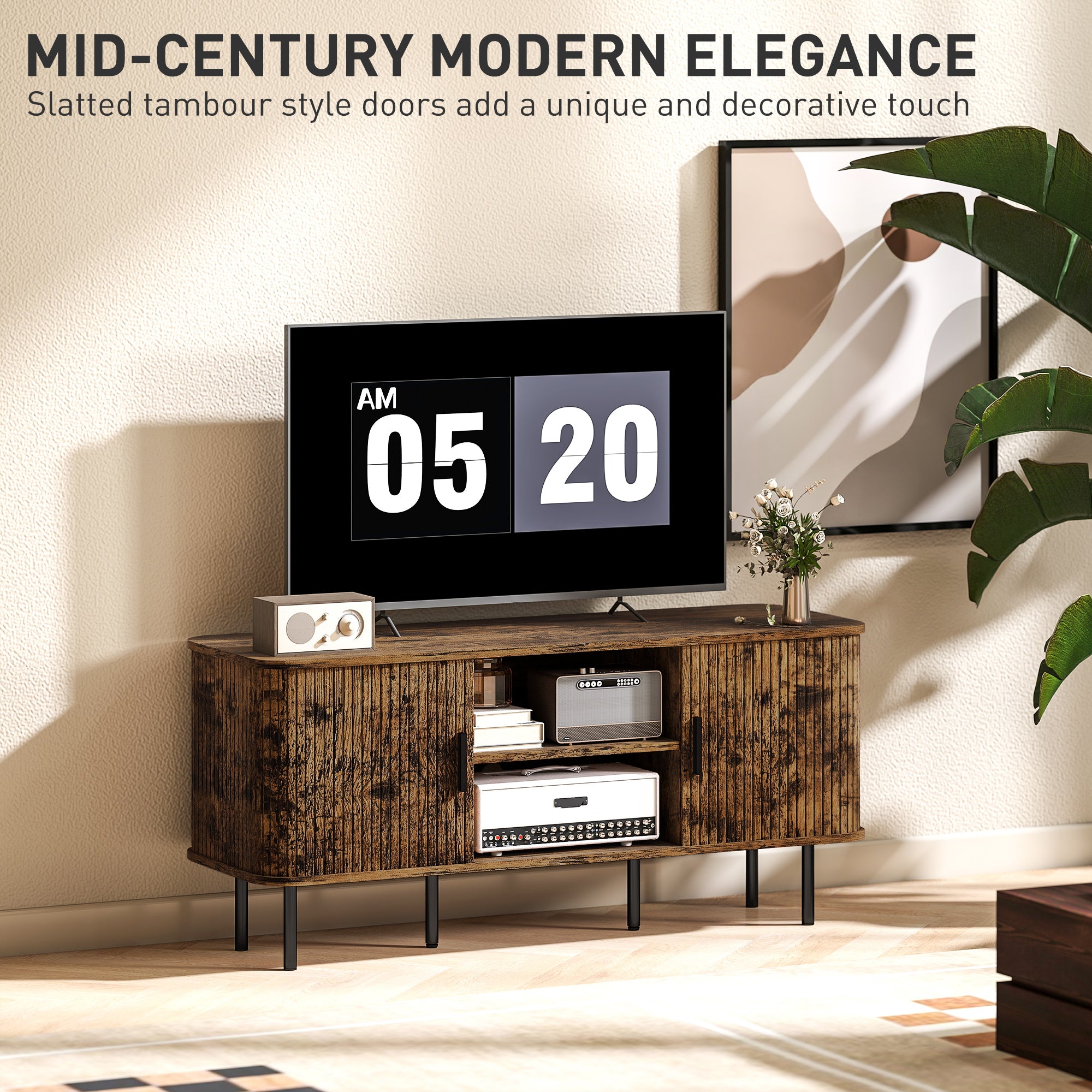 TV Stand Cabinet for TVs up to 55 Inches, TV Unit with Storage Shelves and Cupboard for Living Room, Rustic Brown