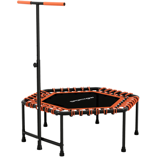 Orange 45-inch bungee rebounder trampoline with LED light strip and adjustable handlebar
