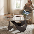 Coffee Table Sintered Stone Top Adjustable Foot Pads Modern Centre Table for Living Room Brown and Black