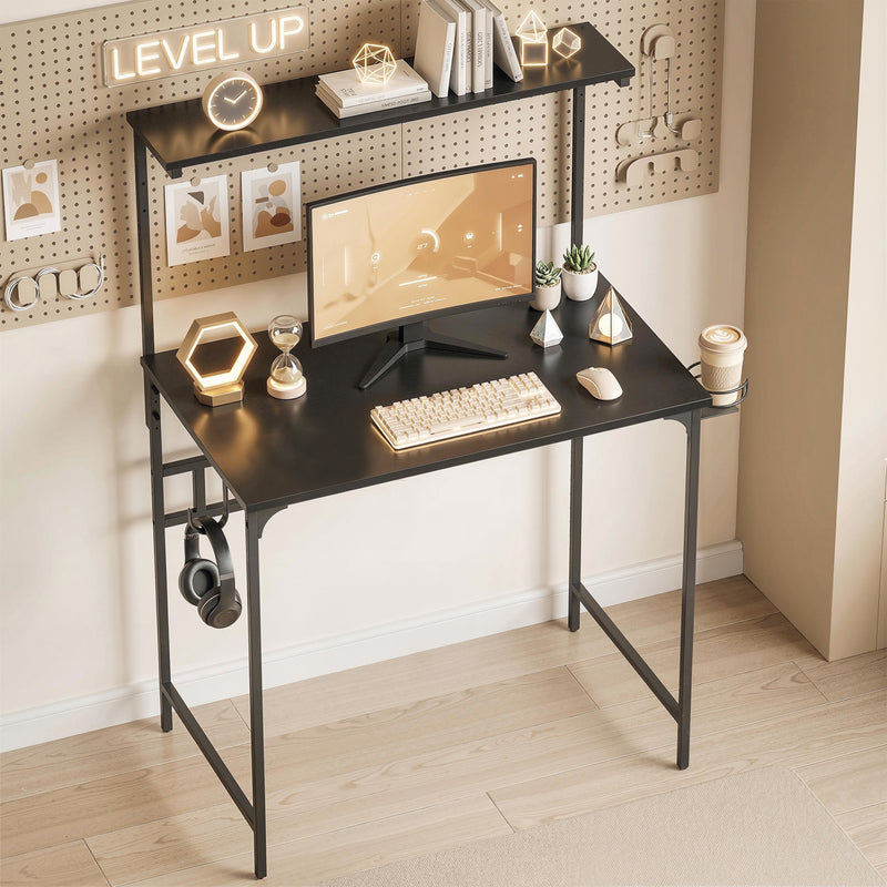 HOMCOM Computer Desk, 80cm Home Office Study Table with Hutch Shelf, Cup Holder, Headphone Hook, Black – view 8