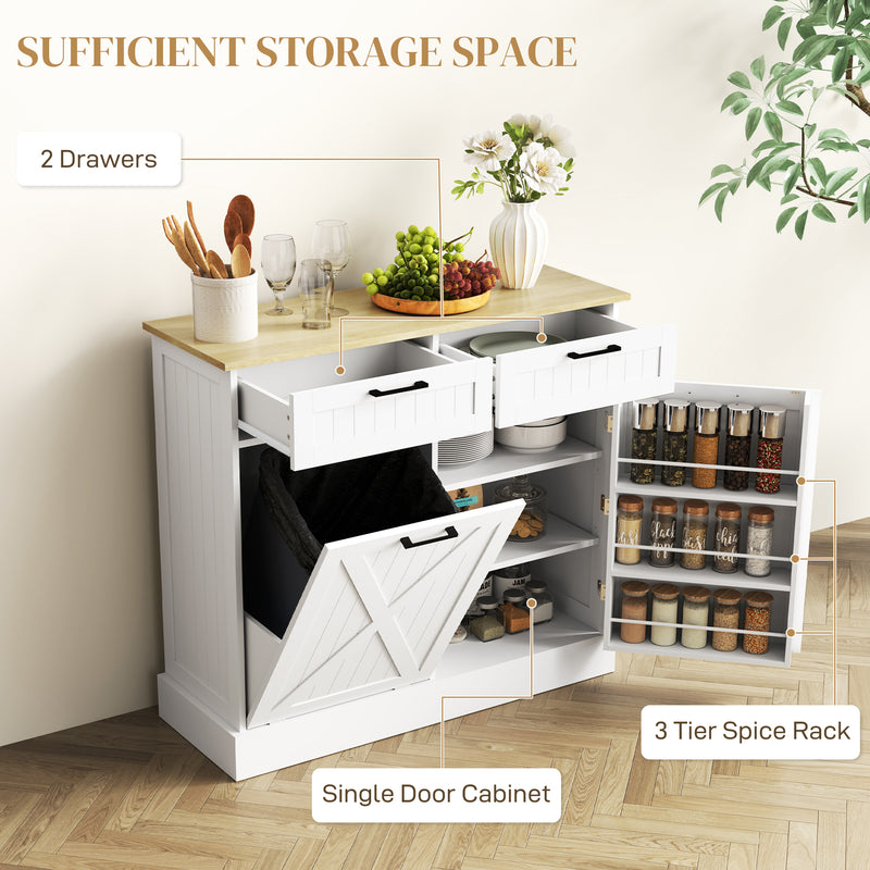 HOMCOM Sideboard with Tilt-out Trash Bin, Farmhouse Kitchen Sideboard with 2 Drawers, Adjustable Shelves, Door Racks – view 6