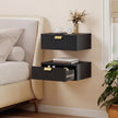 HOMCOM Modern Floating Nightstands Set of 2, Wall Mounted Bedside Tables with Wave Drawer Black – view 2