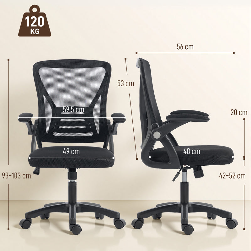 HOMCOM Office Chair, Mesh Desk Chair with Flip-up Armrests, Lumbar Support, Adjustable Height, Black – view 3