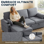 Corner Sofa Bed, L Shaped Sleeper Sectional Sofa with Reversible Storage Chaise, Grey