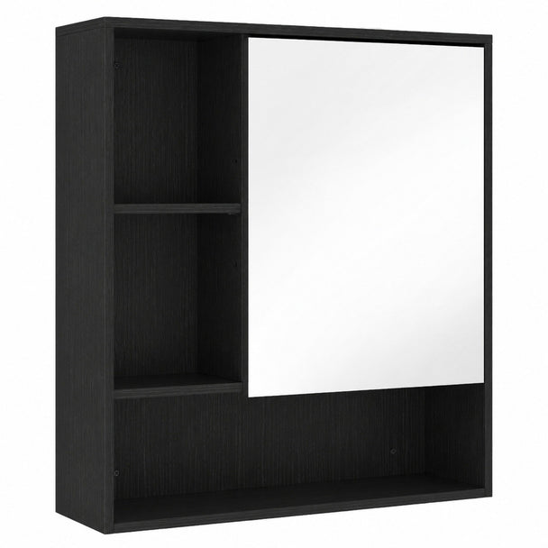 HOMCOM Bathroom Mirror Cabinet, Wall-Mounted Bathroom Cabinet with Mirror Door, Adjustable Shelves, Black