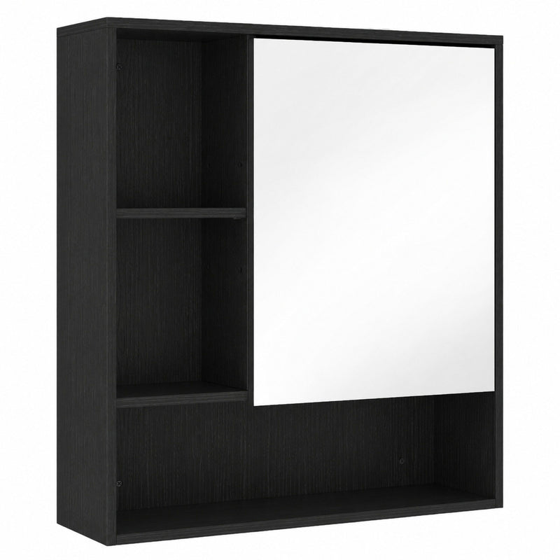 HOMCOM Bathroom Mirror Cabinet, Wall-Mounted Bathroom Cabinet with Mirror Door, Adjustable Shelves, Black