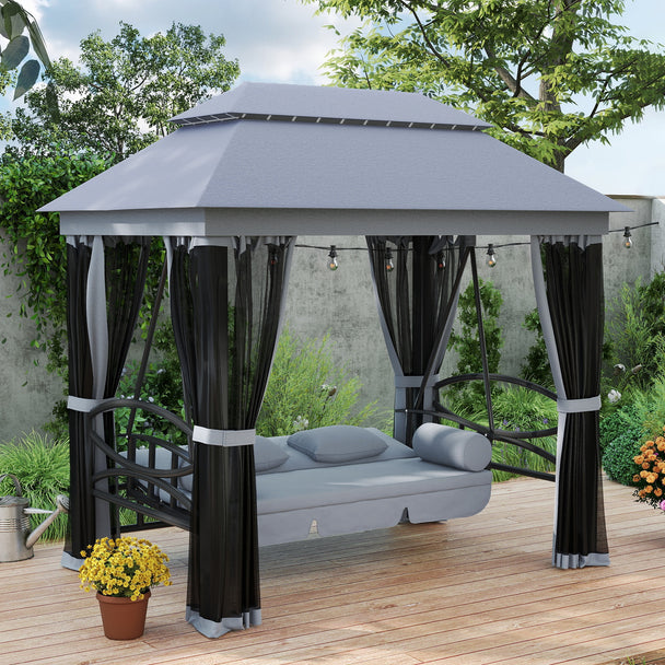 Outsunny 3 Seater Swing Chair Hammock Gazebo Lounger Cushioned Seat Waterproof Grey – view 2