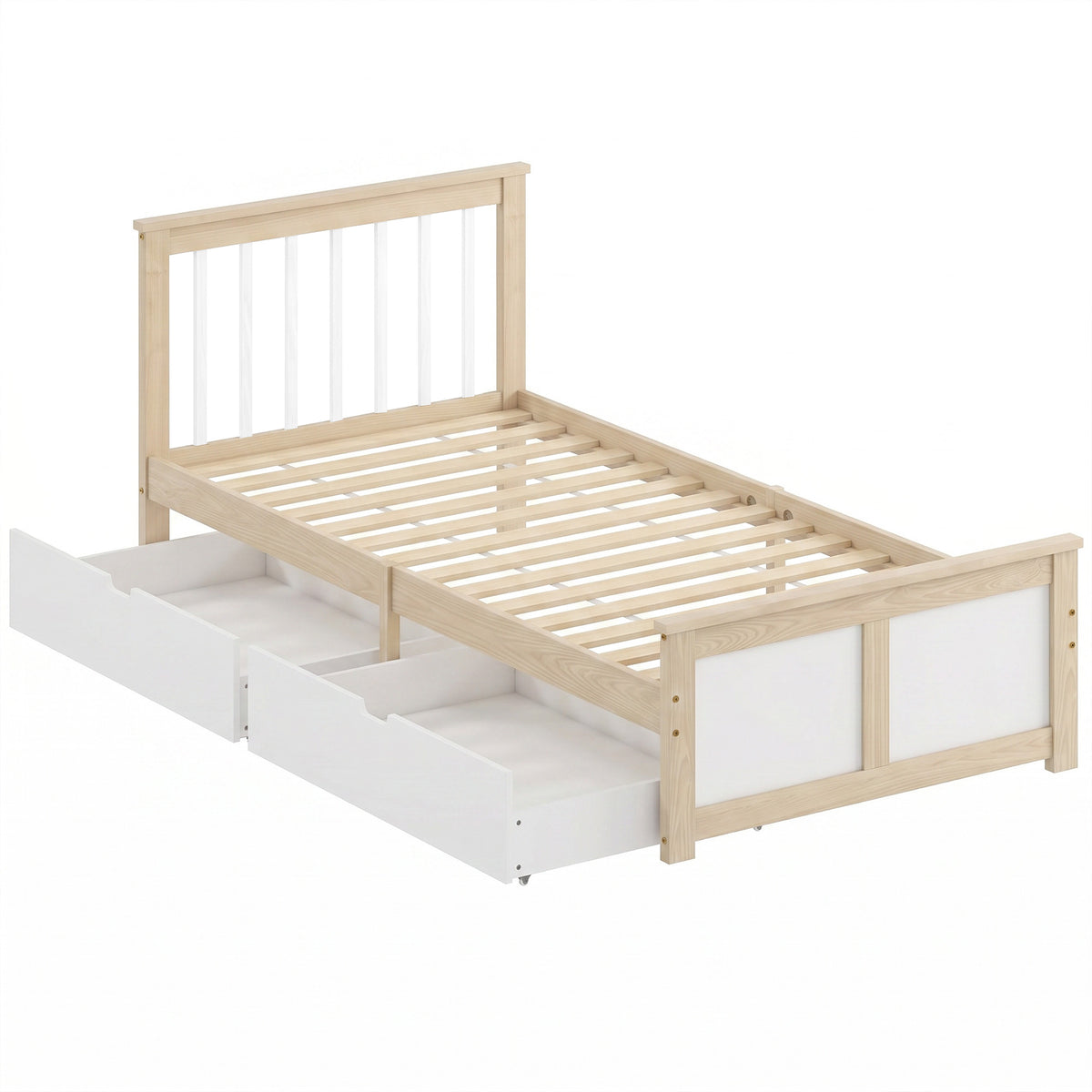Natural pine and white 3ft single storage bed with two underbed drawers and headboard