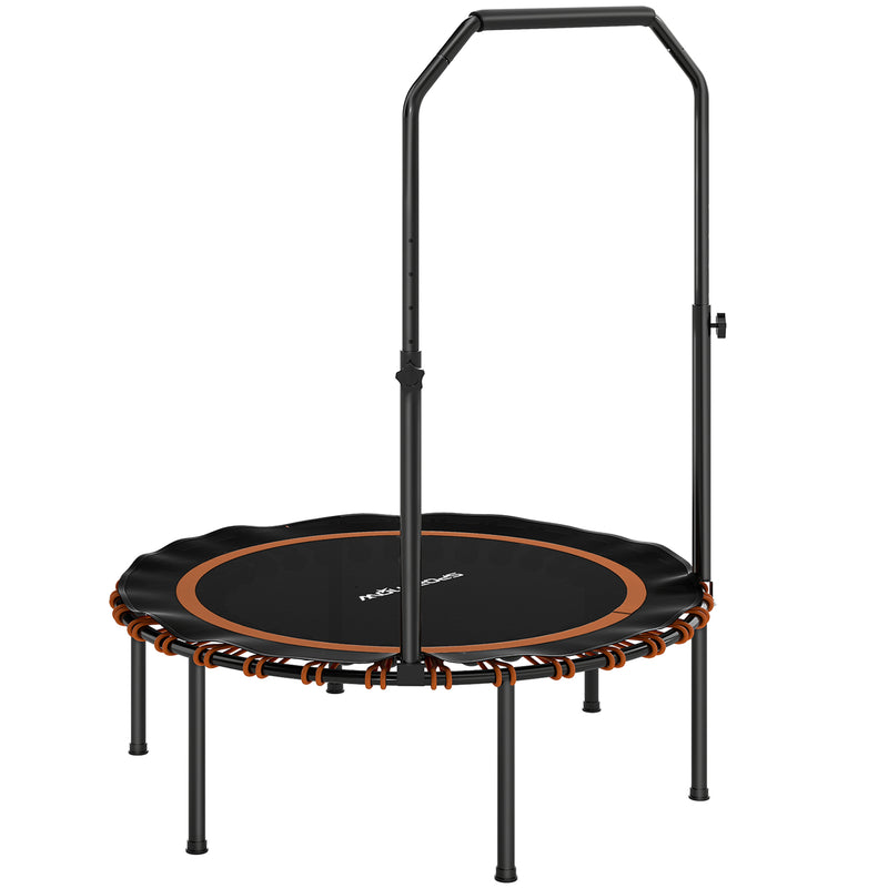 Orange 40-inch foldable bungee fitness trampoline with adjustable handrail