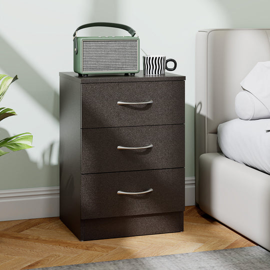 Black 3-drawer bedside table – image 2