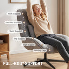 Accent Chair, Chenille Upholstered Swivel Armchair with Lumbar Pillow, High Back, Deep Seat and Metal Legs, Light Grey