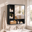 HOMCOM Bathroom Mirror Cabinet, Wall-Mounted Bathroom Cabinet with Mirror Door, Adjustable Shelves, Black – view 2