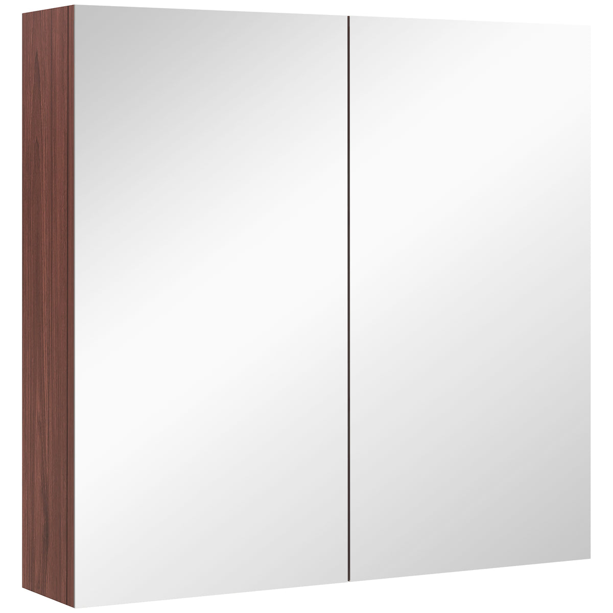 Light walnut wall-mounted bathroom cabinet with two mirrored soft-close doors