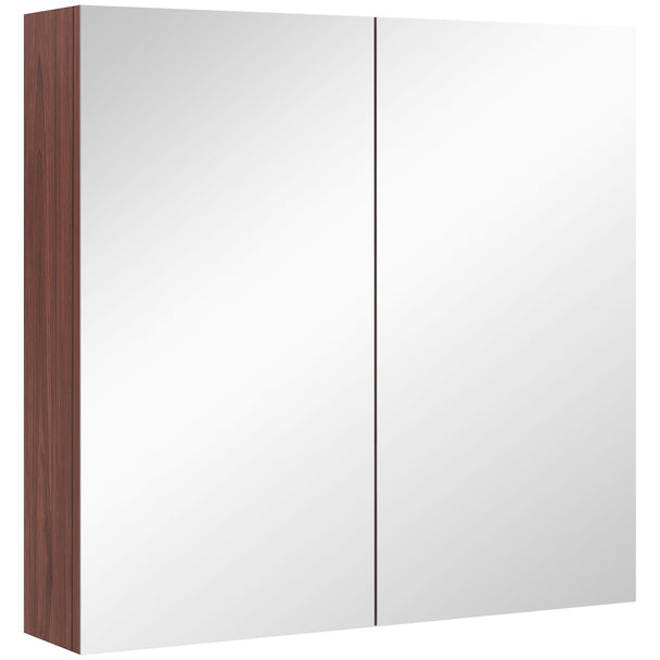 Light walnut wall-mounted bathroom cabinet with two mirrored soft-close doors