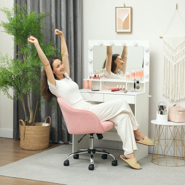 HOMCOM 46-56 cm Teddy Fleece Office Chair - Pink – view 2