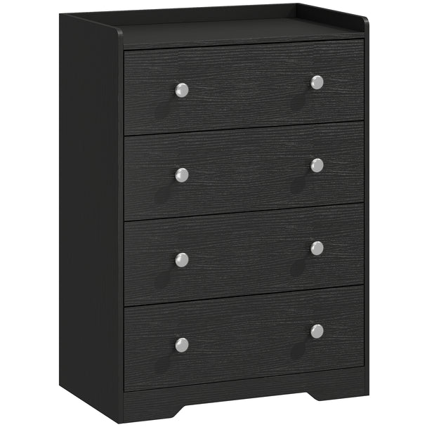 HOMCOM 4 Drawer Chest of Drawers, Modern Dresser for Bedroom, Storage Cabinet for Living Room Entryway, Black Wood