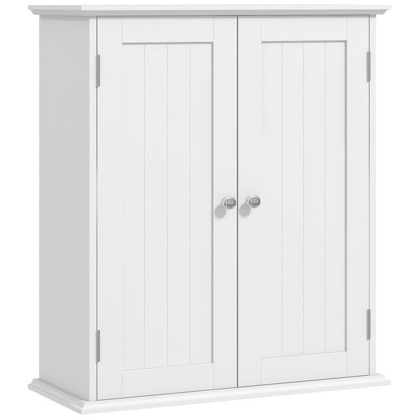 White 3-tier wall-mounted bathroom cabinet with doors and adjustable shelf