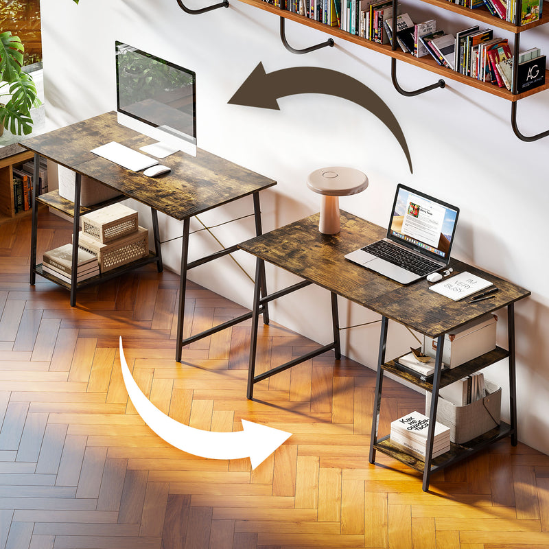 HOMCOM Industrial-Style Work Desk, with Shelves - Brown/Black – view 9