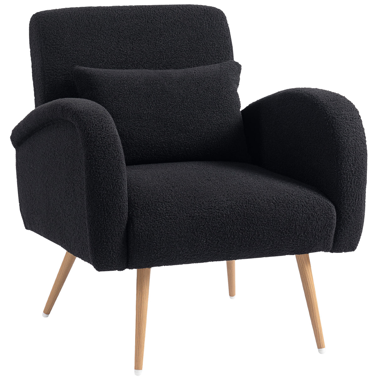 Teddy Fleece Accent Chair with Lumbar Pillow – Black