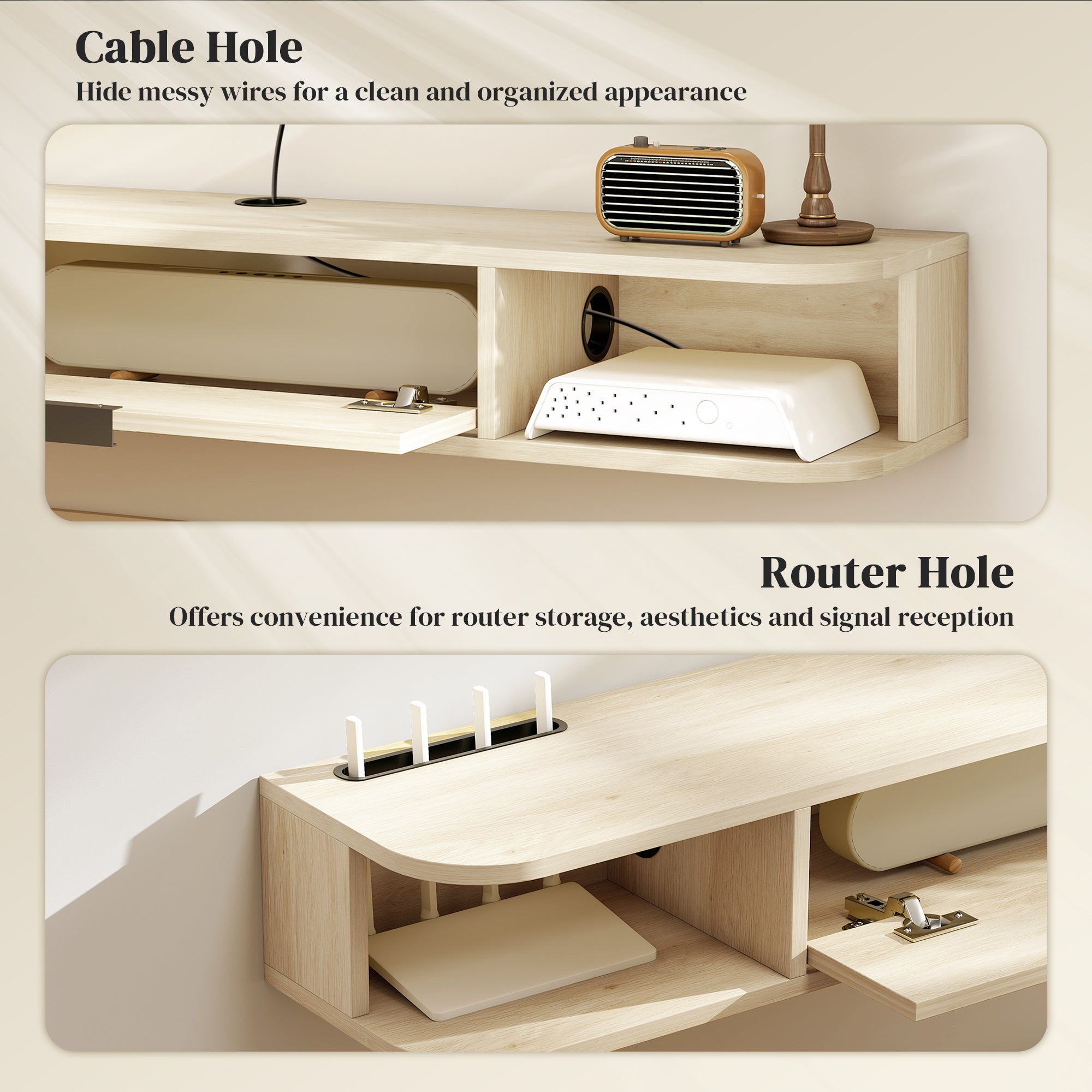 120 cm Floating TV Unit for TVs up to 50 Inch - Natural