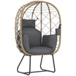 Brown standing rattan egg chair with thick grey cushion, headrest and cup holder