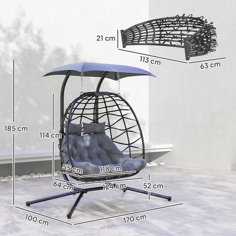 Double rattan egg chair with canopy – image 3