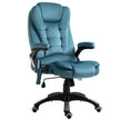 Blue velvet-feel heated massage recliner office chair with padded armrests, high back and remote
