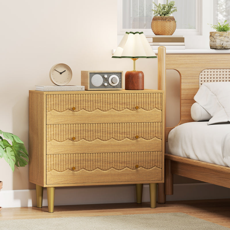 HOMCOM Dresser for Bedroom 3 Drawer Chest of Drawers with Steel Frame for Living Room in Oak – view 2