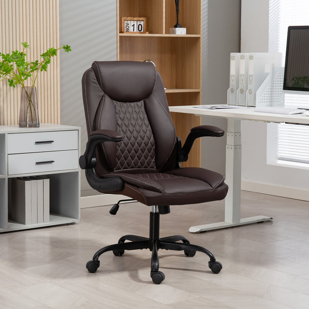 HOMCOM Faux Leather Office Chair. with Flip-Up Armrests - Brown – view 2