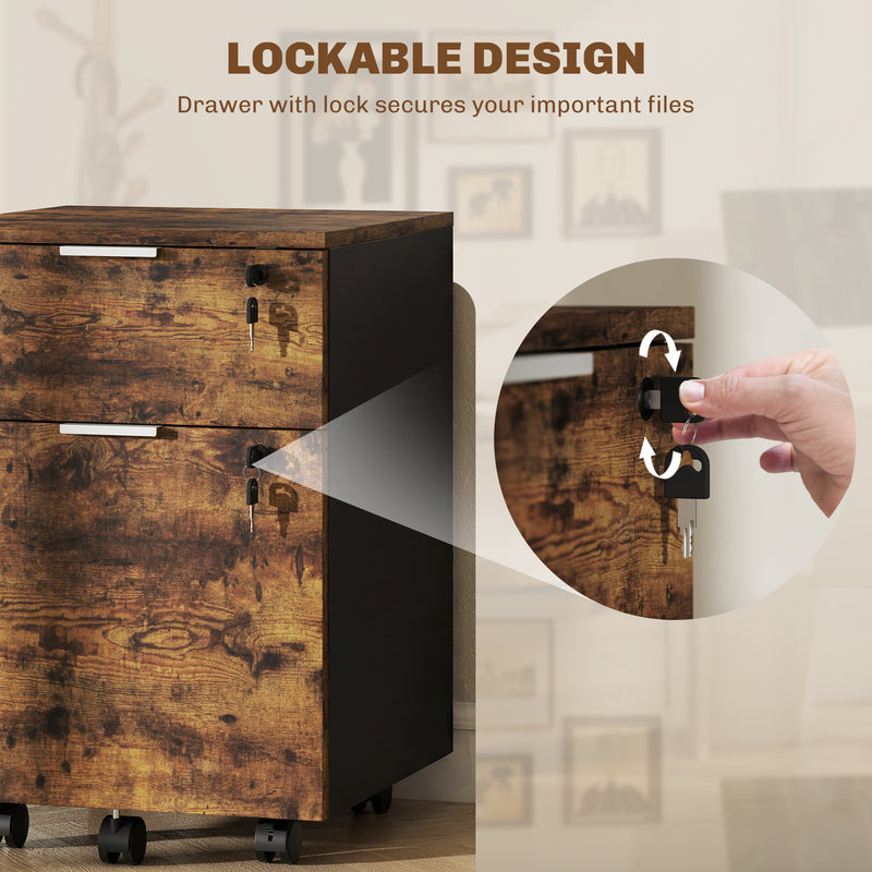 HOMCOM Two-Drawer Lockable Filing Cabinet - Black and Rustic Brown – view 6