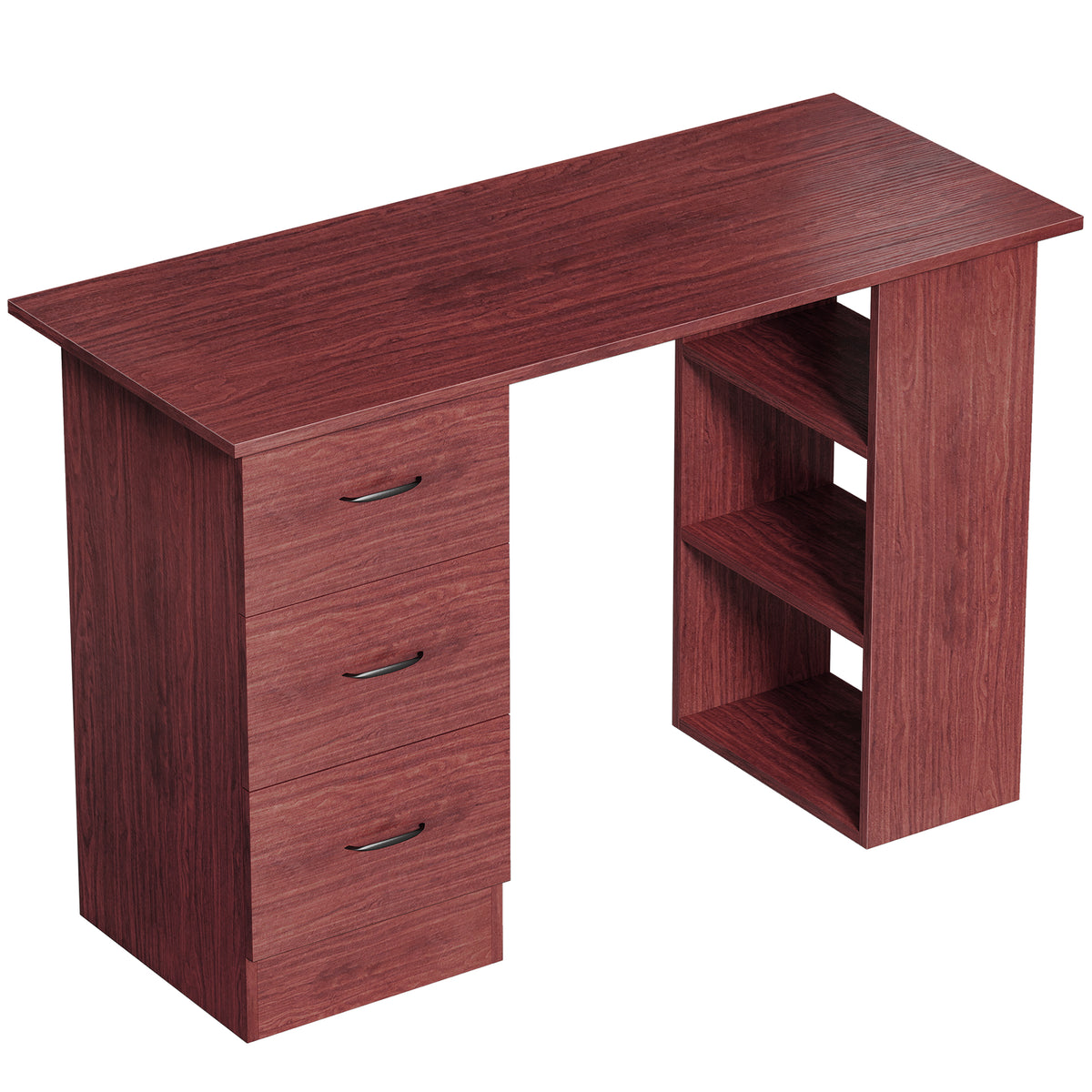 HOMCOM Computer Desk, Writing Table, PC Workstation with 3 Storage Shelves and Drawers, Handle, for Home Office, Walnut