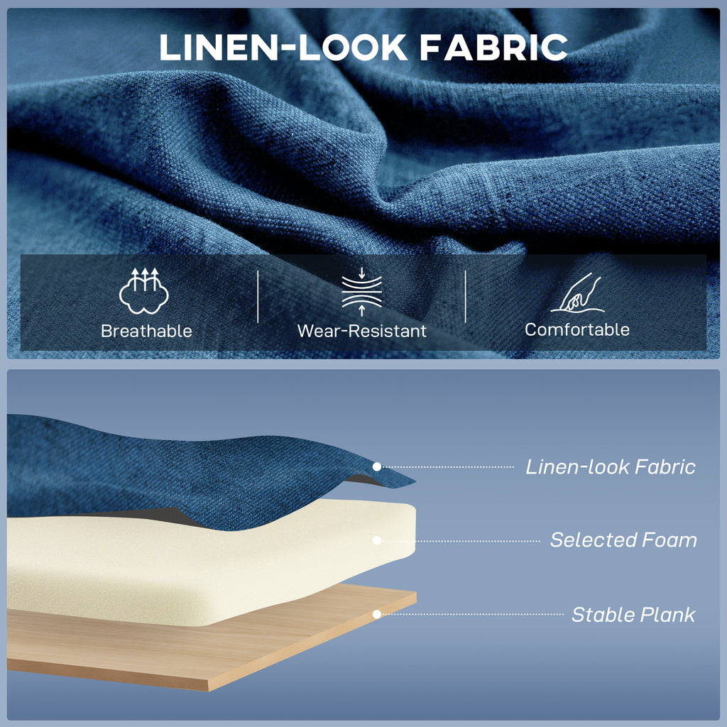2 Seater Sofa, Linen-look Fabric Small Sofa with Wing Back, Thick Seat, Metal Legs, Dark Blue