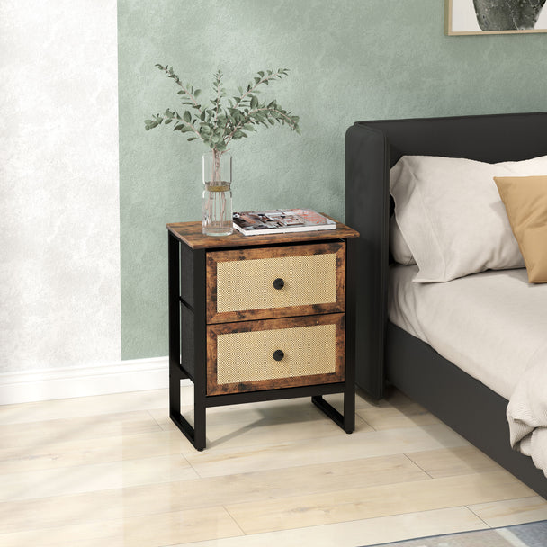 Industrial rattan bedside table – image 2