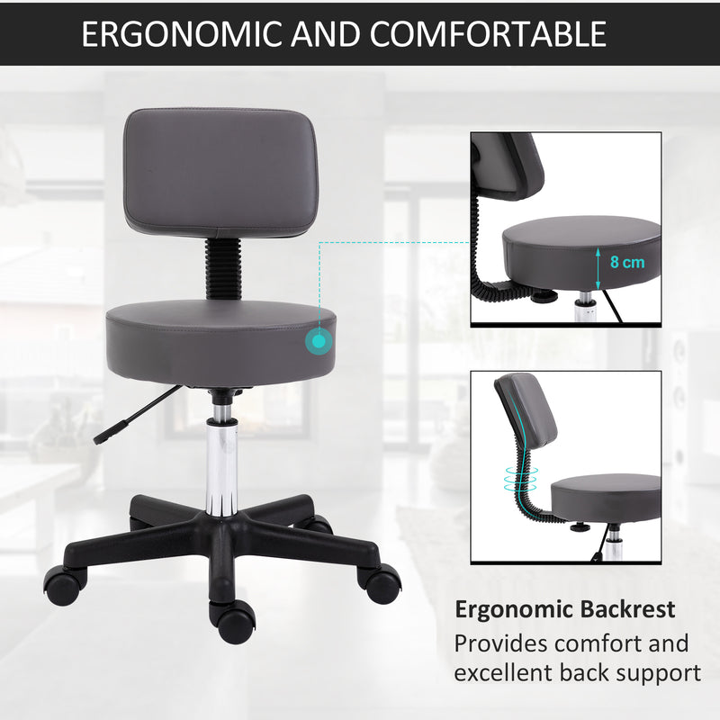 Grey salon stool with backrest – image 4