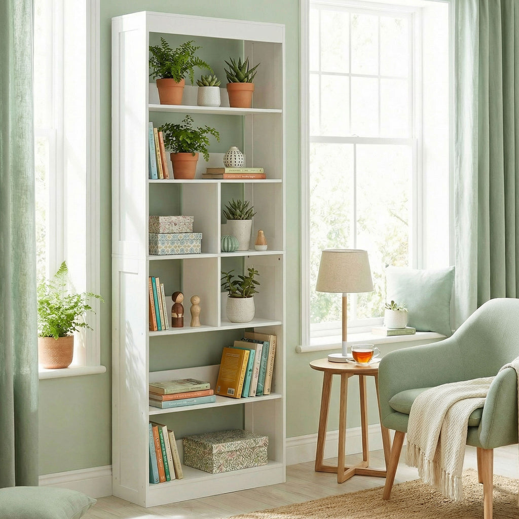 Bookcase, 6-Tier Bookshelf with Open Storage Shelves, Cubes, 180 cm Tall Display Shelf with Anti-Tipping Design, White
