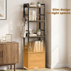 4-Tier Bookshelf, Narrow Bookcase with Drawer, 8 Hooks, Metal Frame, Rustic Brown