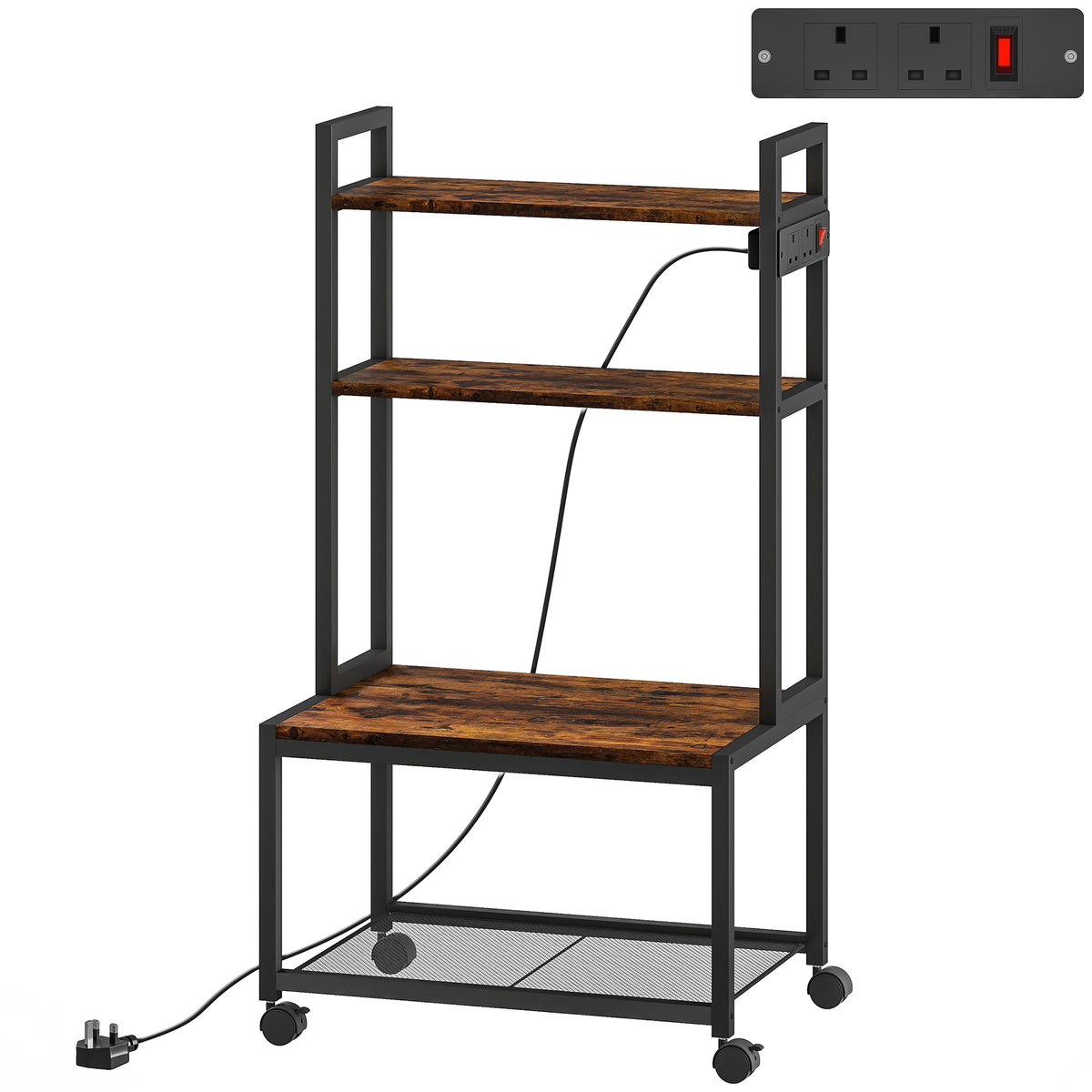 4-Tier Mobile Printer Stand with Power Outlets – Rustic Brown