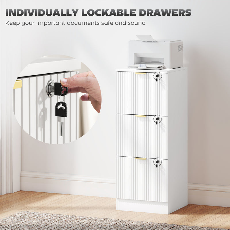 HOMCOM Filing Cabinet, Fluted Vertical File Cabinet with 3 Lockable Drawers and Hanging Rails, White – view 6