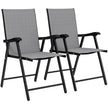 Outsunny Folding Garden Chairs Set of 2, Foldable Garden Dining Chairs with High Back, Armrests, Texteline Seat, Light
