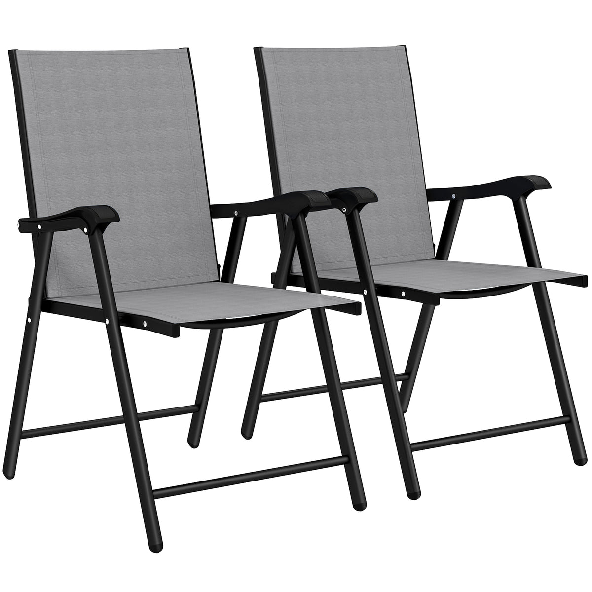 Outsunny Folding Garden Chairs Set of 2, Foldable Garden Dining Chairs with High Back, Armrests, Texteline Seat, Light