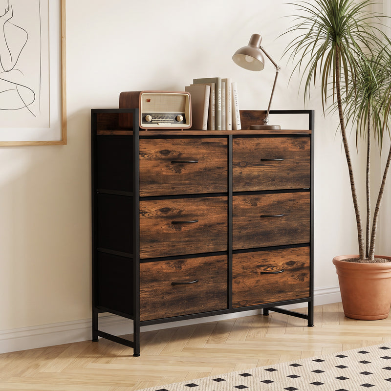 HOMCOM Rustic Chest of Six Fabric Drawers - Rustic Brown – view 2