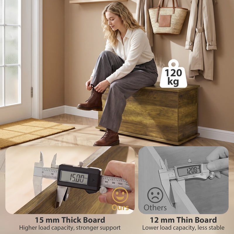 HOMCOM Storage Chest, 102L Blanket Box, Shoe Bench Safety Hinged Lid, Bed End Bench for Bedroom, 80 x 40 x 45cm, Brown – view 6