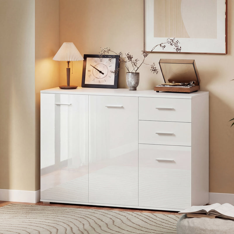 HOMCOM Sideboard, Modern Storage Cabinet with 2 Drawers, 3 Doors and Adjustable Shelves, High Gloss White – view 10