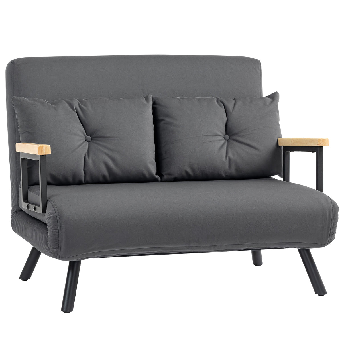 4-in-1 Velvet Double Sofa Bed with 5-Position Back – Dark Grey