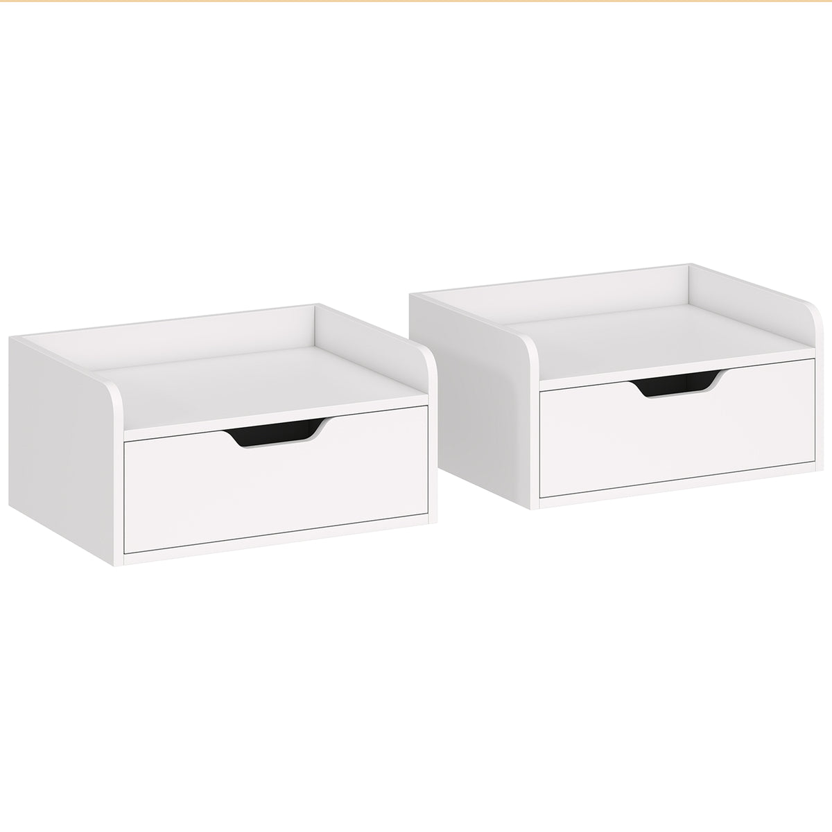 Set of 2 white floating bedside tables with pull-out drawer and top shelf