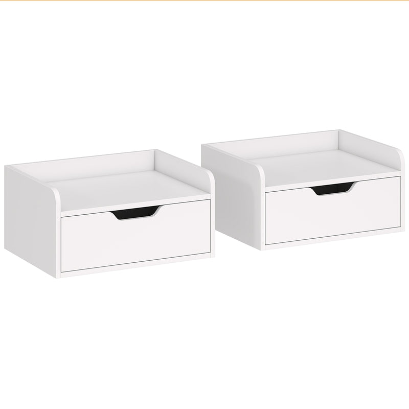 Set of 2 white floating bedside tables with pull-out drawer and top shelf