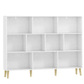10-Cube Bookcase, 3-Tier Book Shelf with Solid Wood Legs, 140 cm Modern Bookshelf with Anti-Tip Kit for Bedroom, White