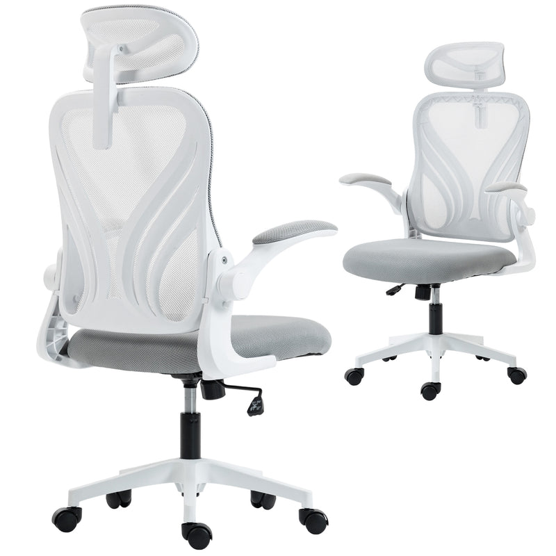 HOMCOM Ergonomic Office Chair with Foldable Backrest, 2D Headrest - Light Grey – view 10